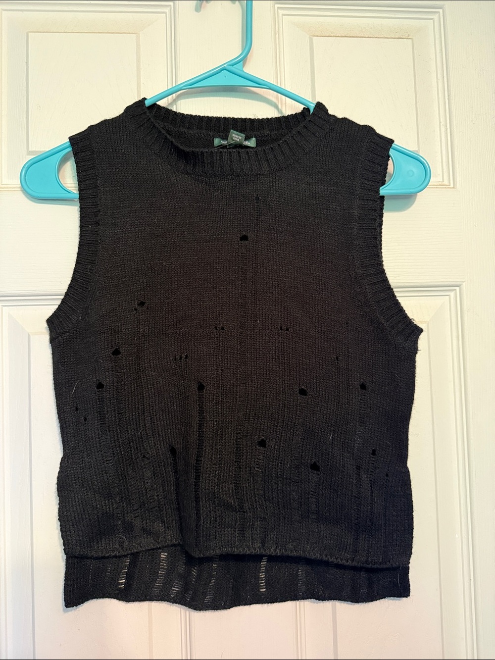 Distressed Black Sleeveless Knit Tank Sweater